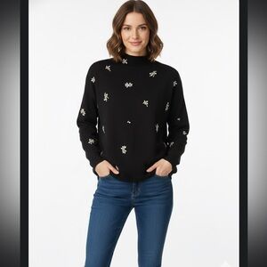 Chico's Black Mockneck Sweater with Rhinestone Accents. NWOT